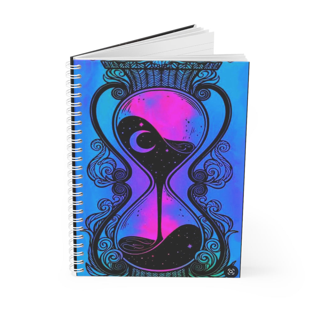 Celestial Moon Spiral Notebook — Galaxy Crescent Journal with Mystic Hourglass Design