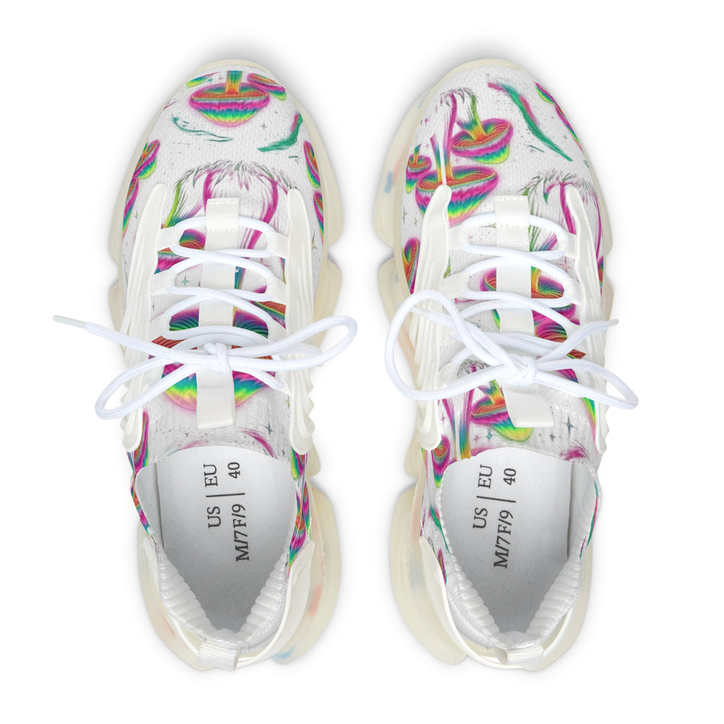 Mesh Sneakers — White Rainbow Smile Pattern Women’s Athletic Shoes