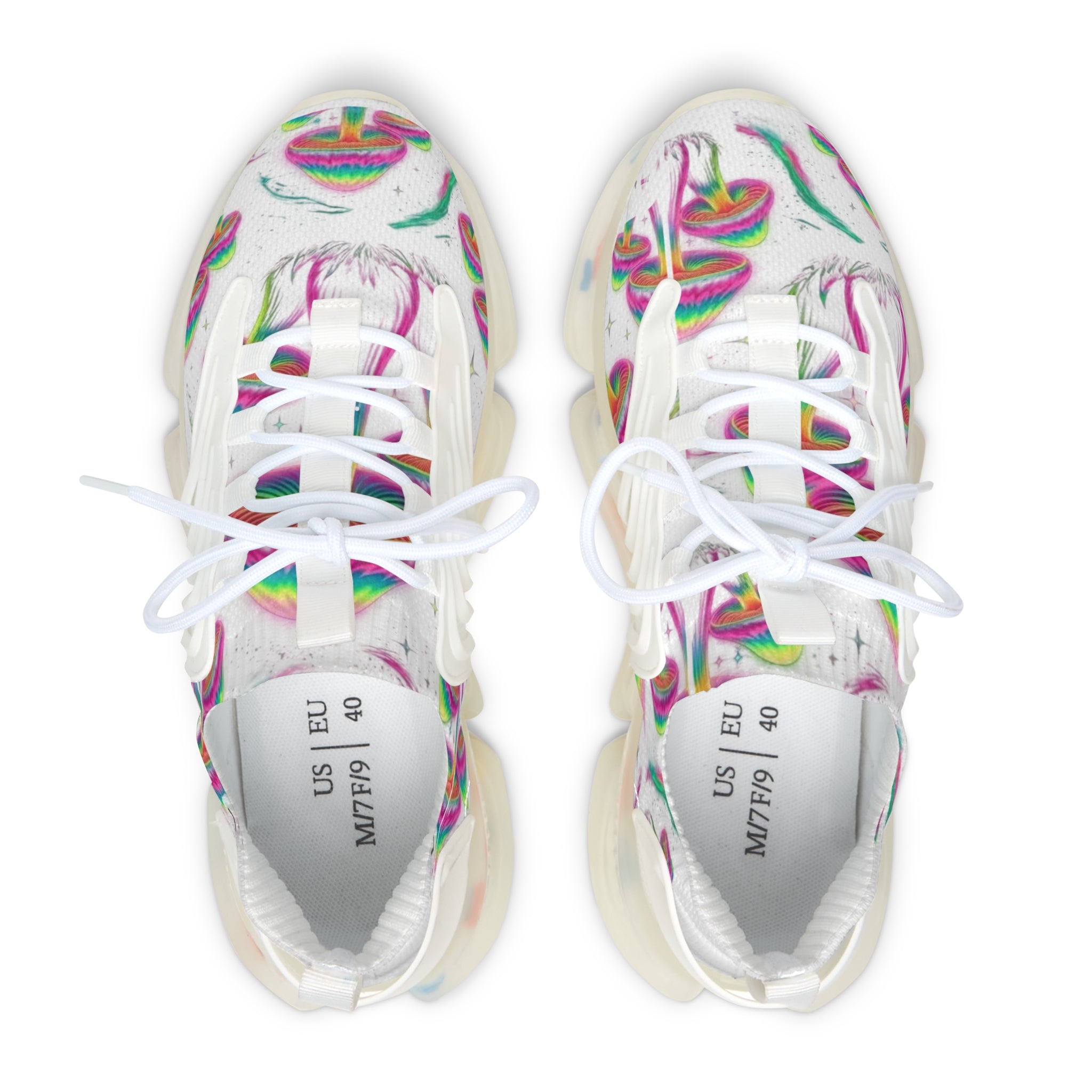 Mesh Sneakers — White Rainbow Smile Pattern Women’s Athletic Shoes
