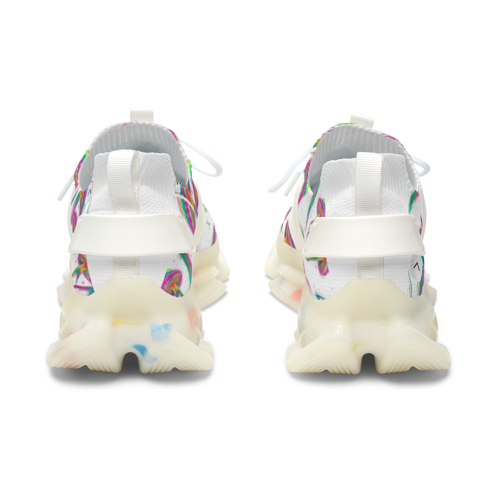 Mesh Sneakers — White Rainbow Smile Pattern Women’s Athletic Shoes
