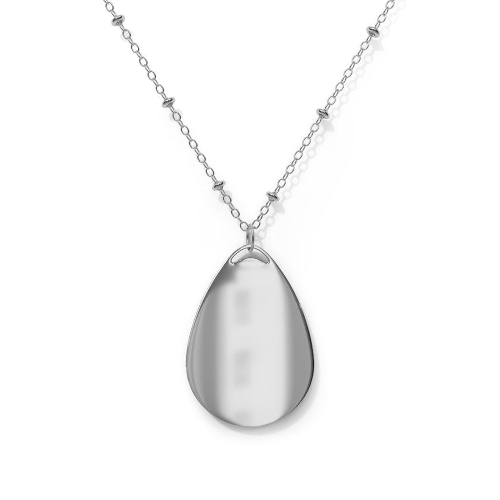 Oval Pendant Necklace with Gothic Cross Engraving – Silver Teardrop Memorial Jewelry