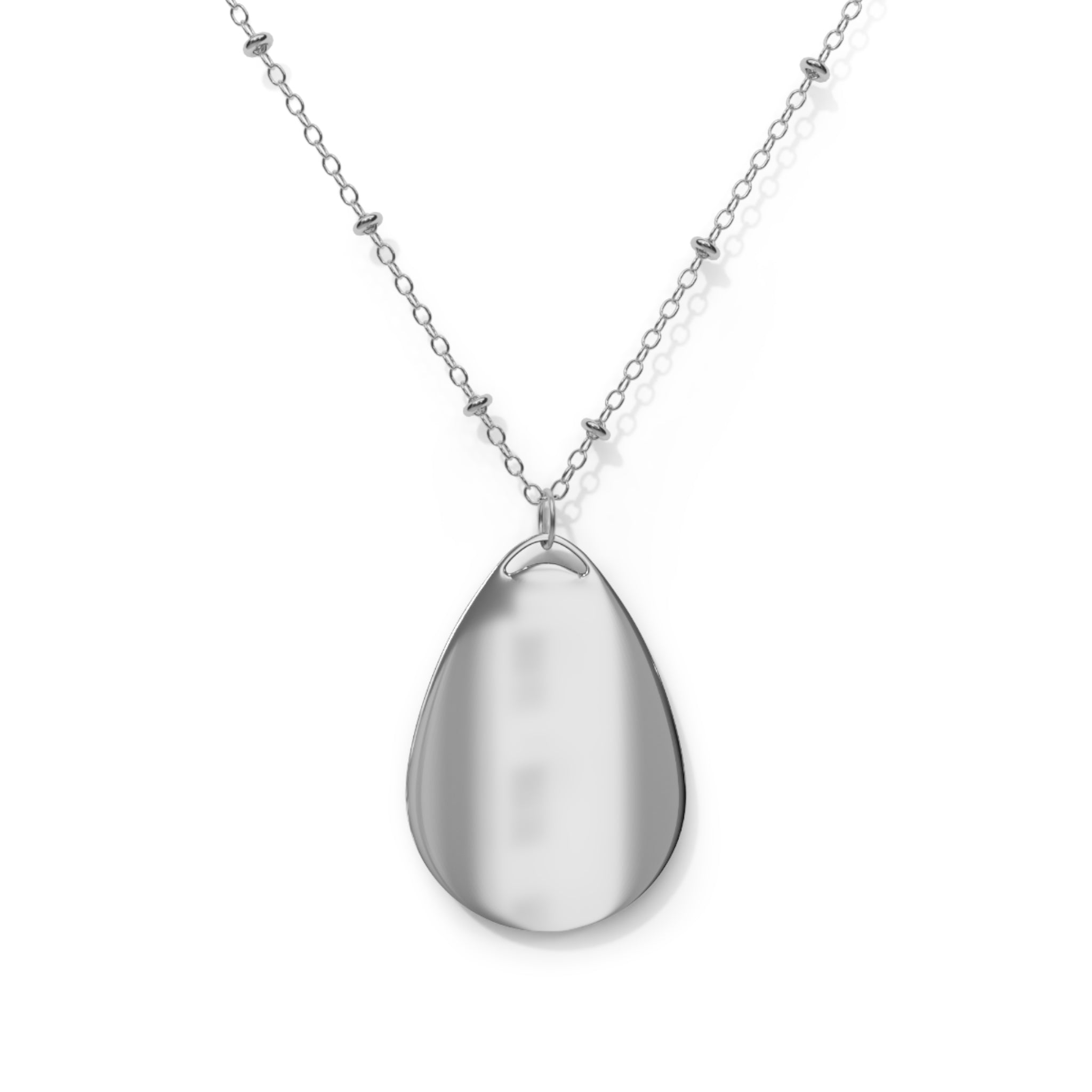 Oval Pendant Necklace with Gothic Cross Engraving – Silver Teardrop Memorial Jewelry