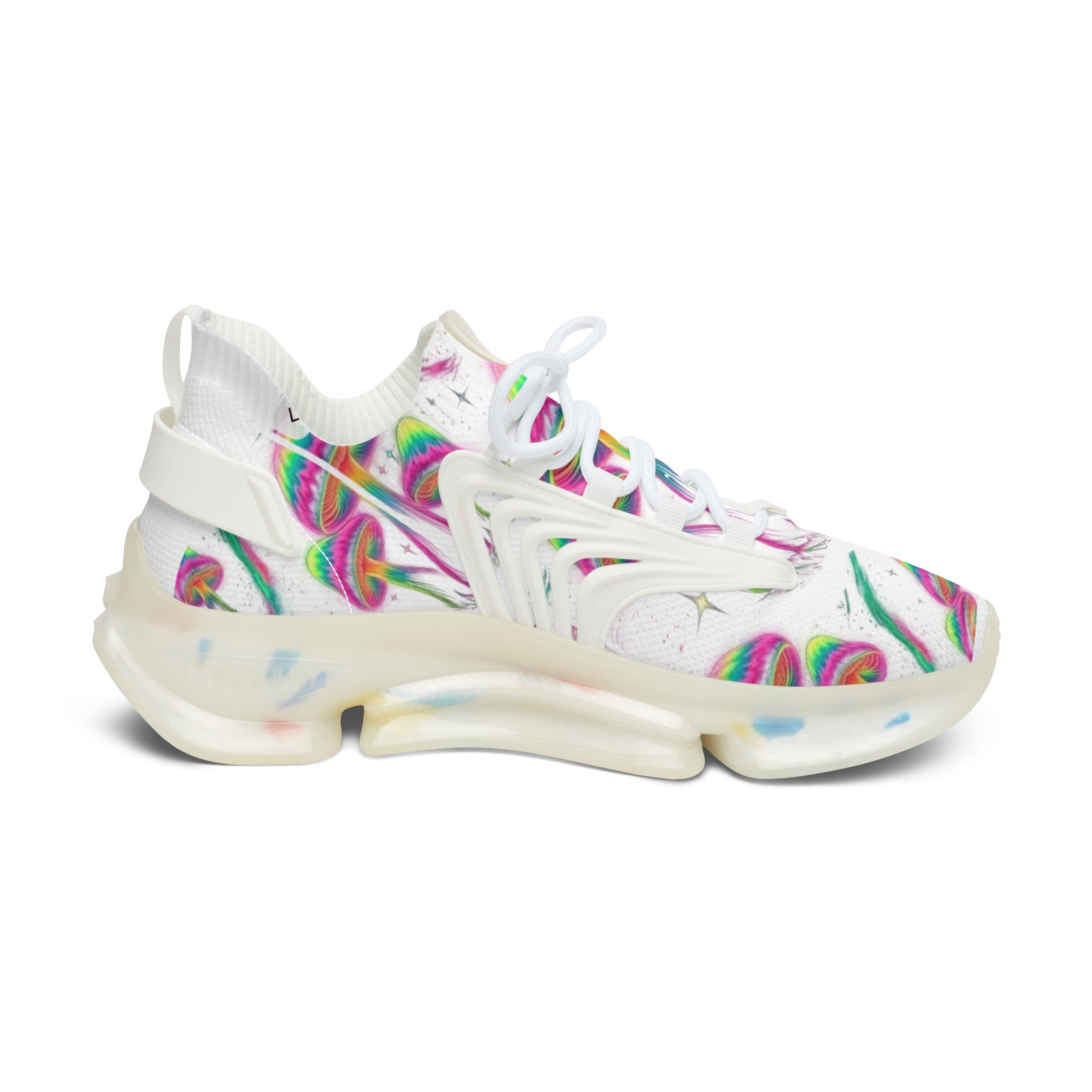 Mesh Sneakers — White Rainbow Smile Pattern Women’s Athletic Shoes