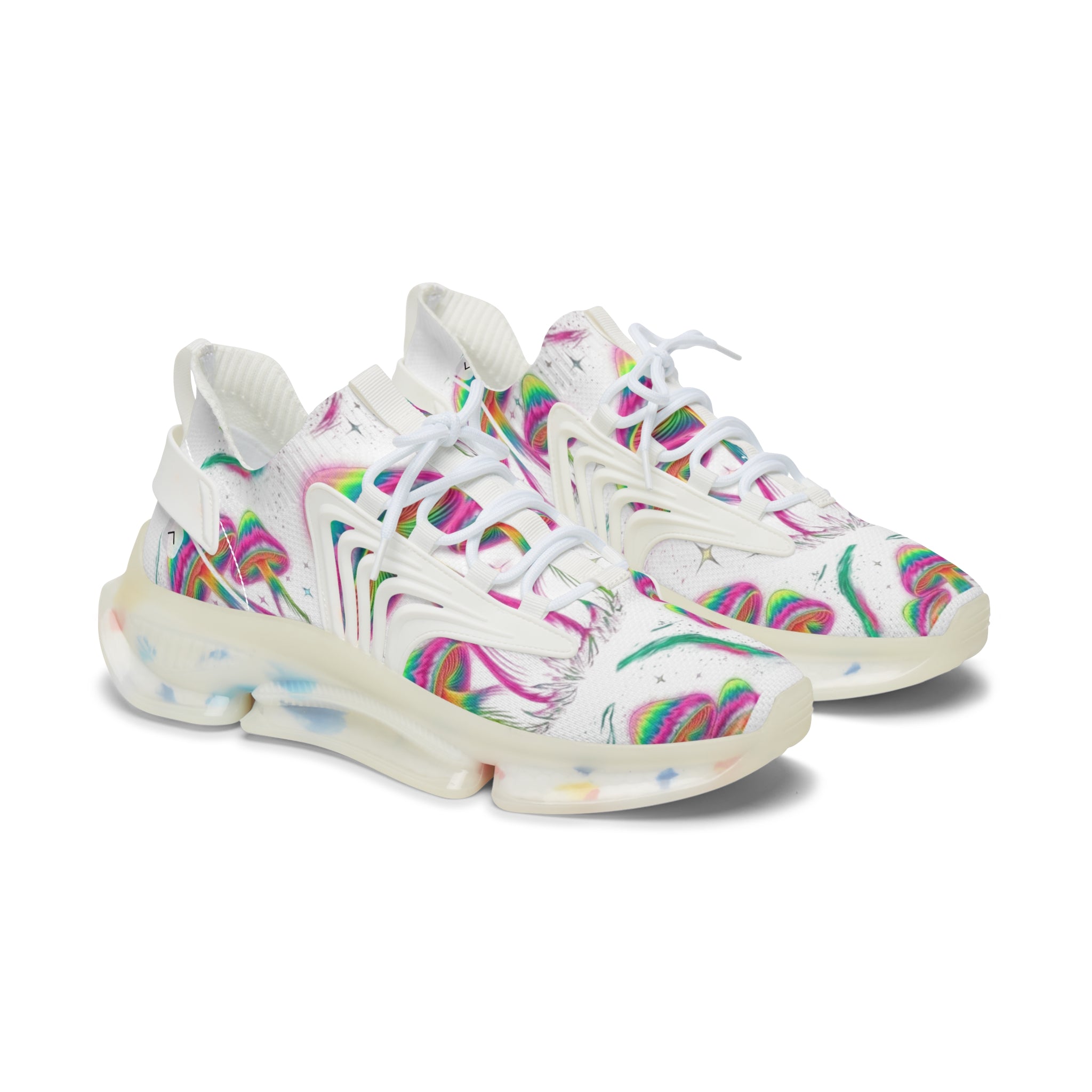 Mesh Sneakers — White Rainbow Smile Pattern Women’s Athletic Shoes
