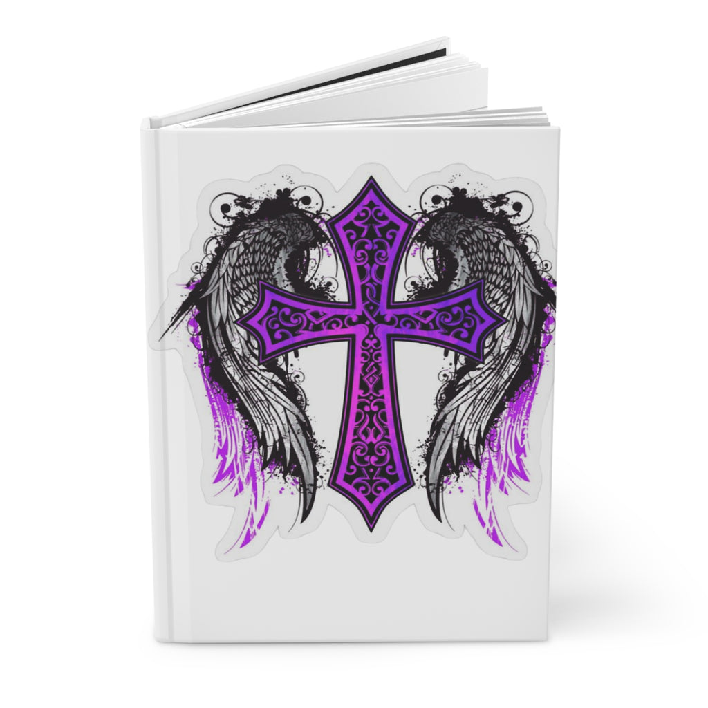 Hardcover Journal — Purple Winged Cross & 'Every Saint Has a Past, Every Sinner Has a Future' Inspirational Notebook