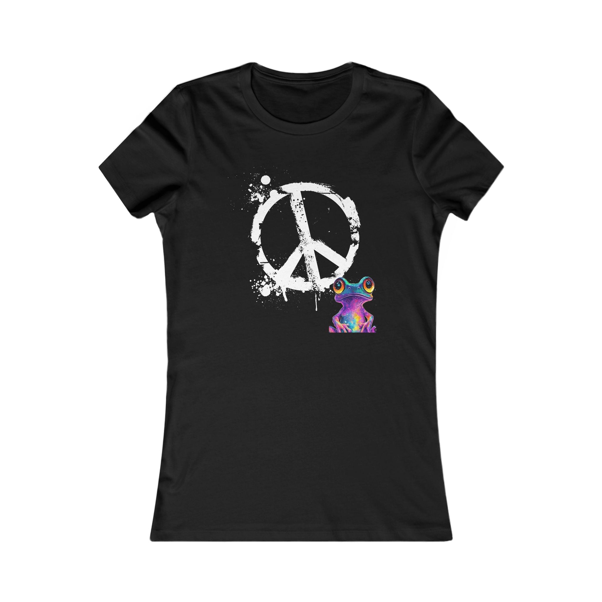 Women's Peace Sign Tee with Colorful Psychedelic Frog Graphic