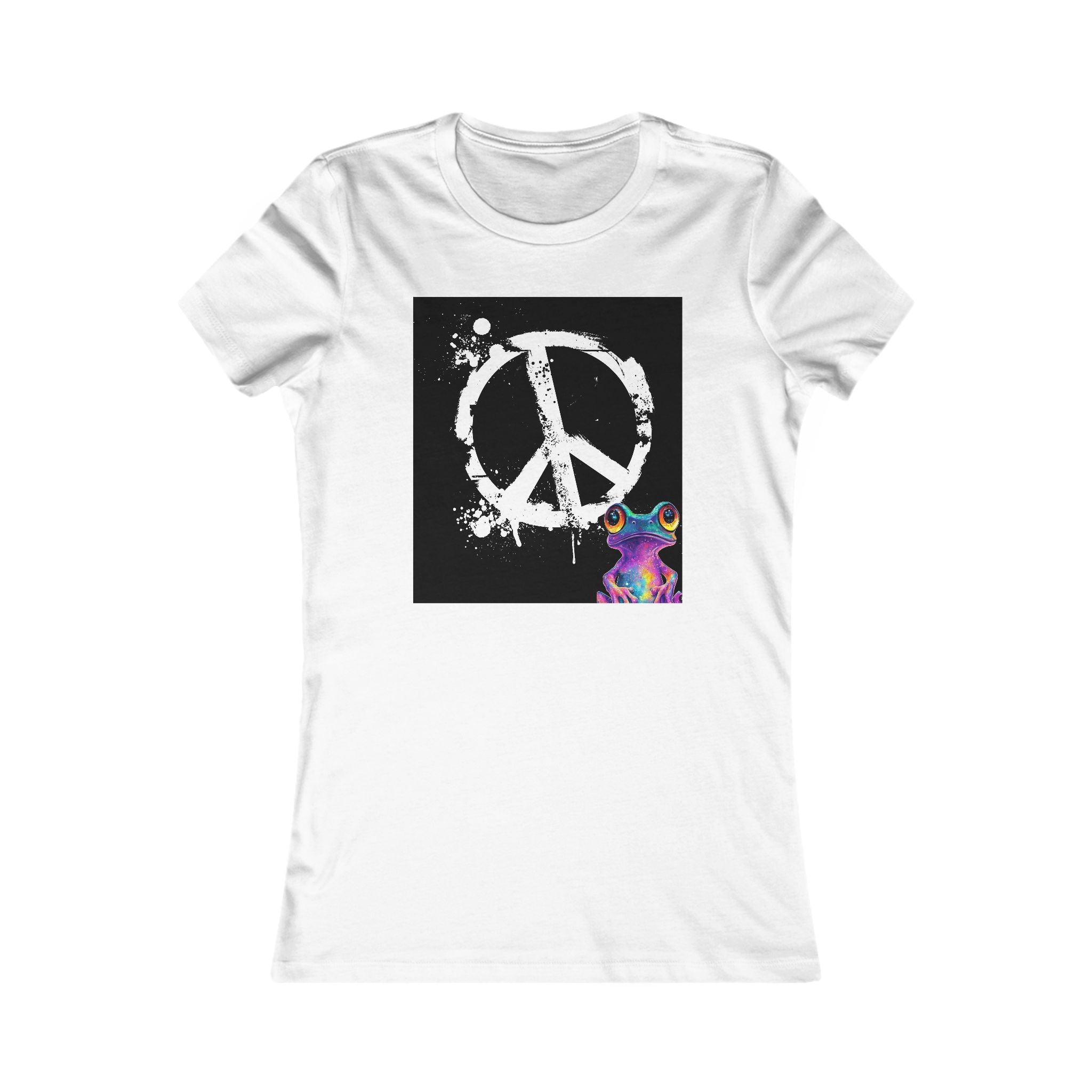 Women's Peace Sign Tee with Colorful Psychedelic Frog Graphic