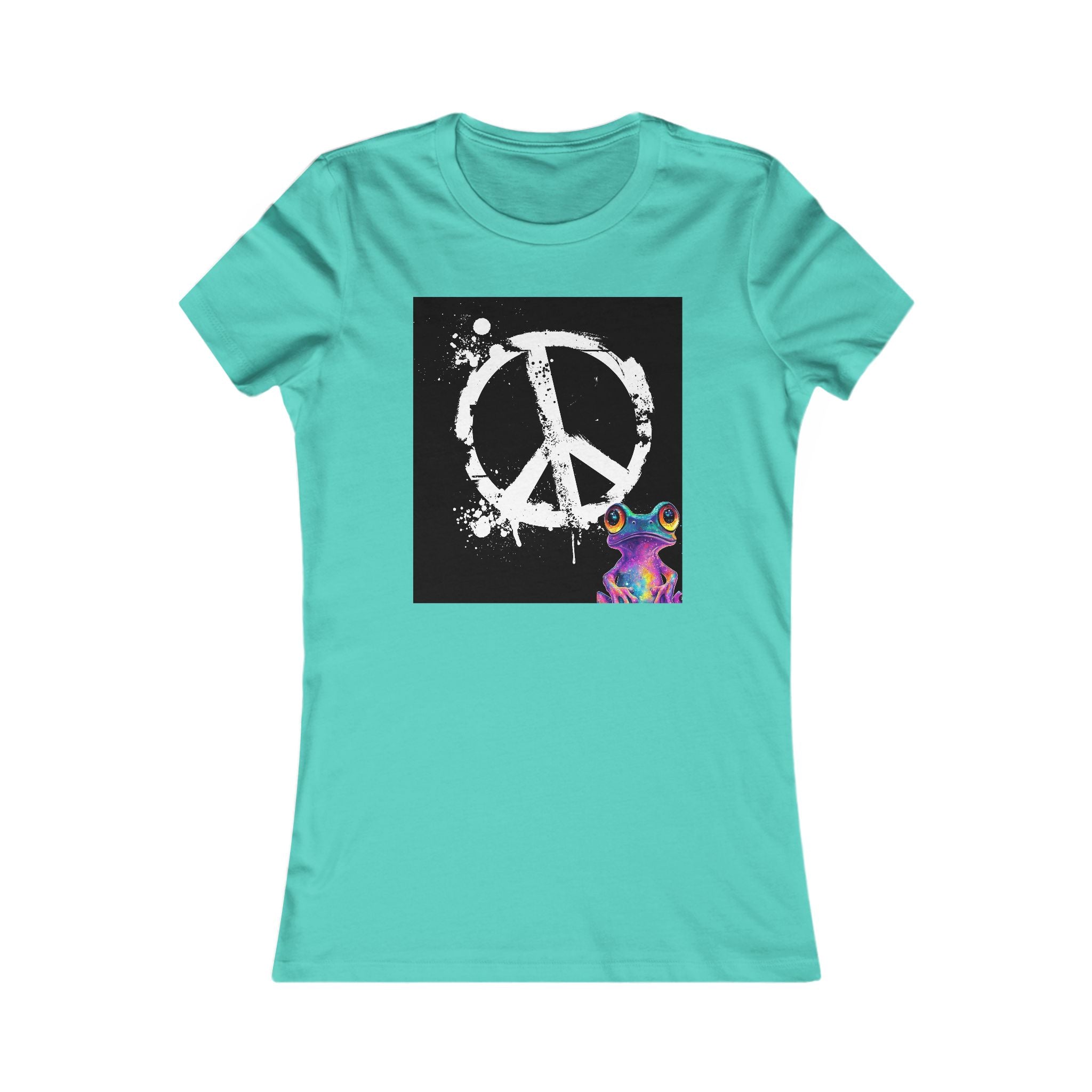 Women's Peace Sign Tee with Colorful Psychedelic Frog Graphic