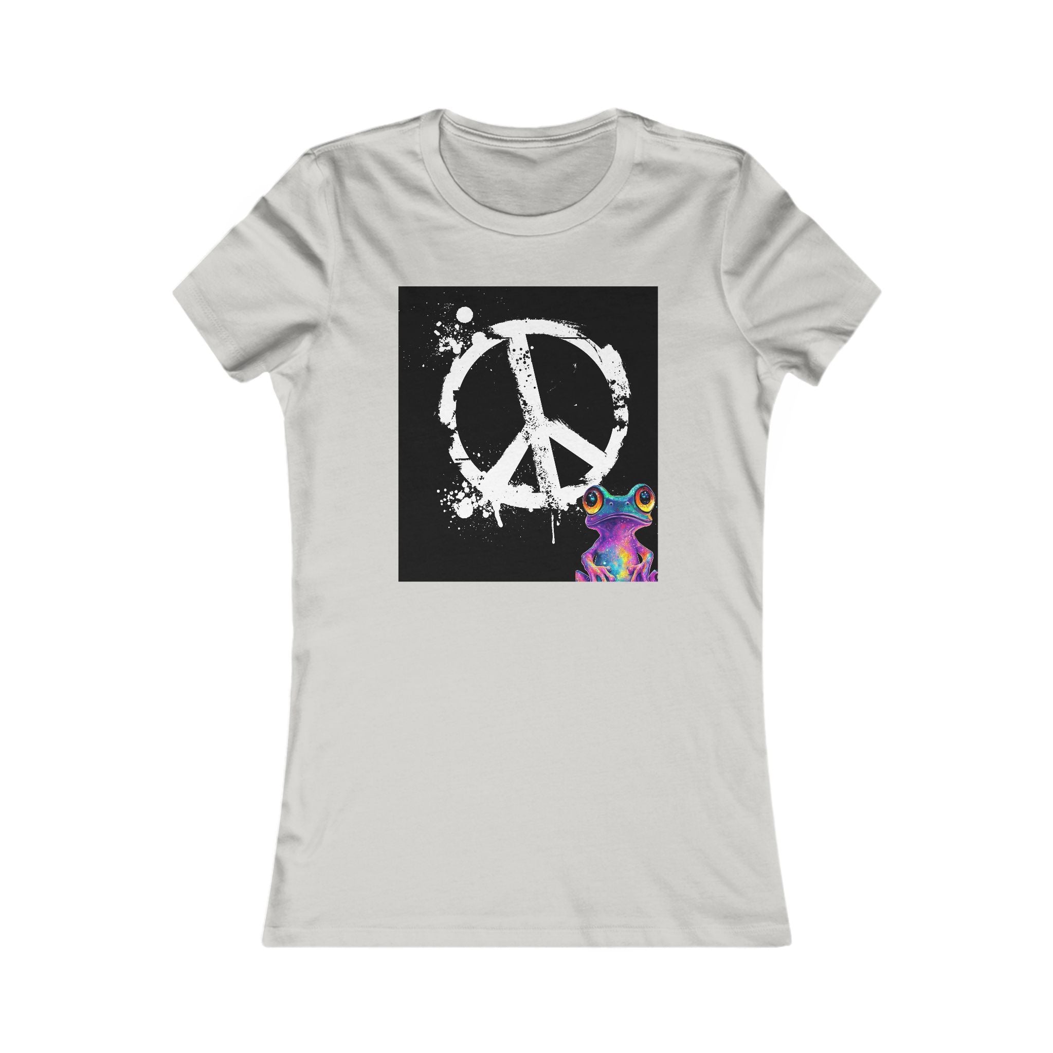 Women's Peace Sign Tee with Colorful Psychedelic Frog Graphic
