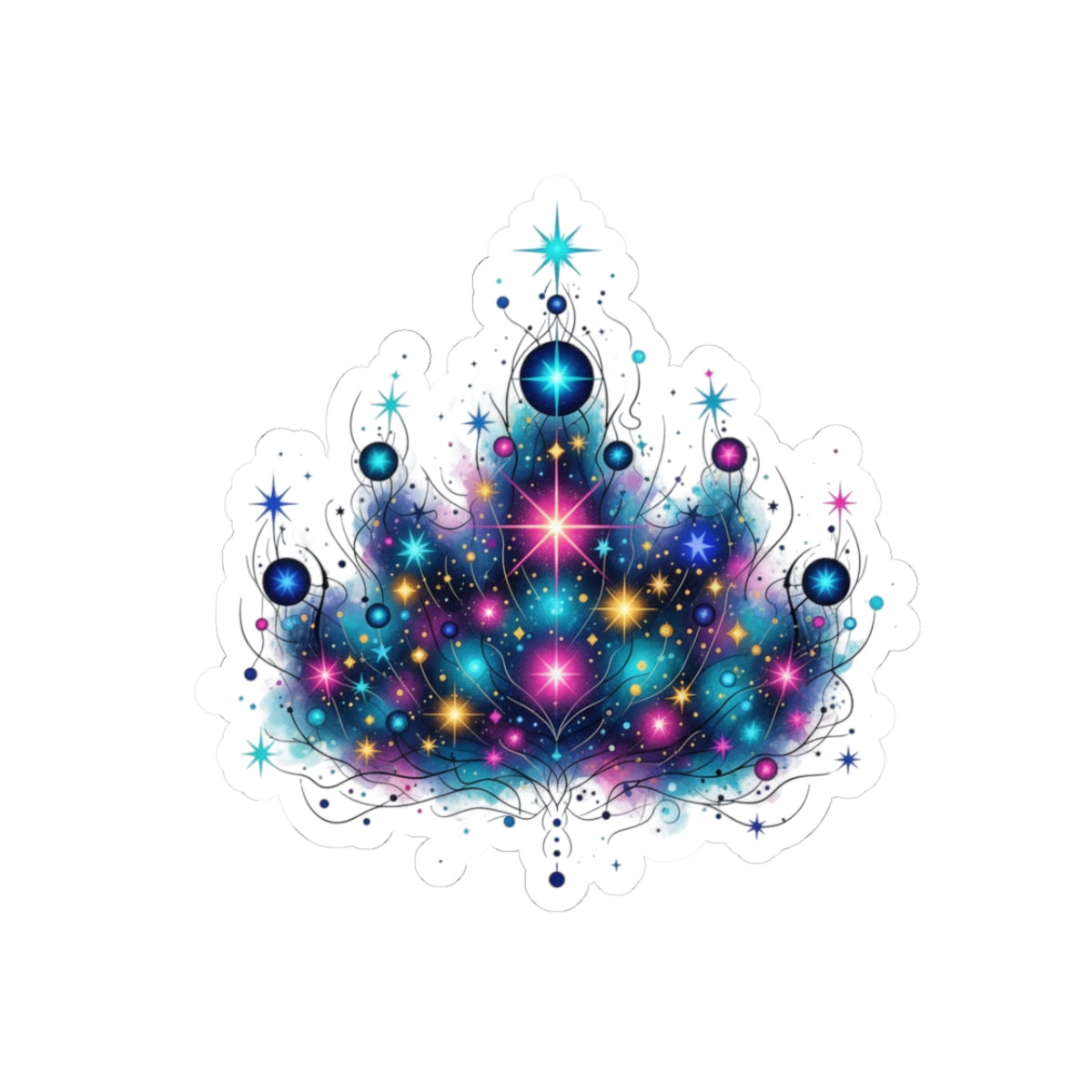 Galaxy Tree Kiss-Cut Sticker — Sparkling Cosmic Ornament Sticker for Laptops & Journals