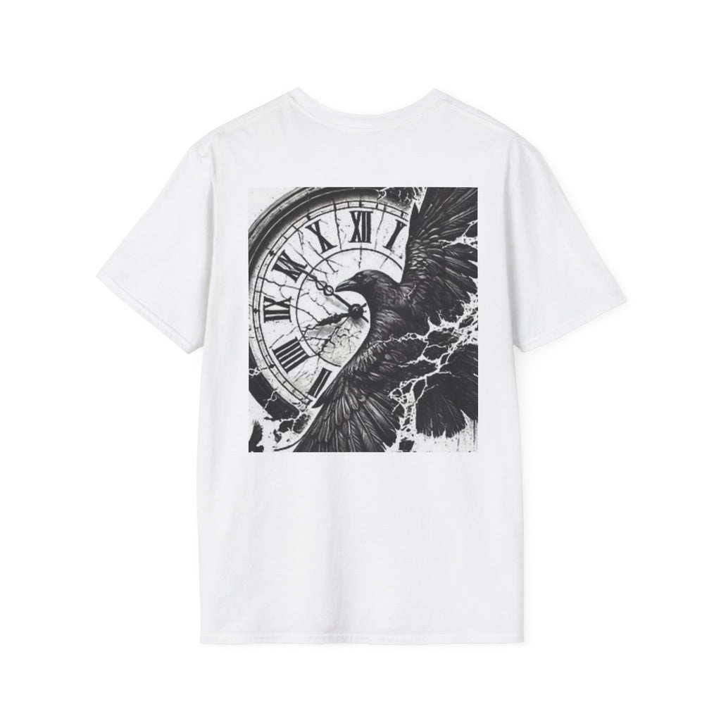 Raven & Clock Graphic T‑Shirt — Gothic Vintage Timepiece Tee