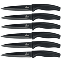Steak Knife Set 6 Titanium Coated Black Handle, Black Blade