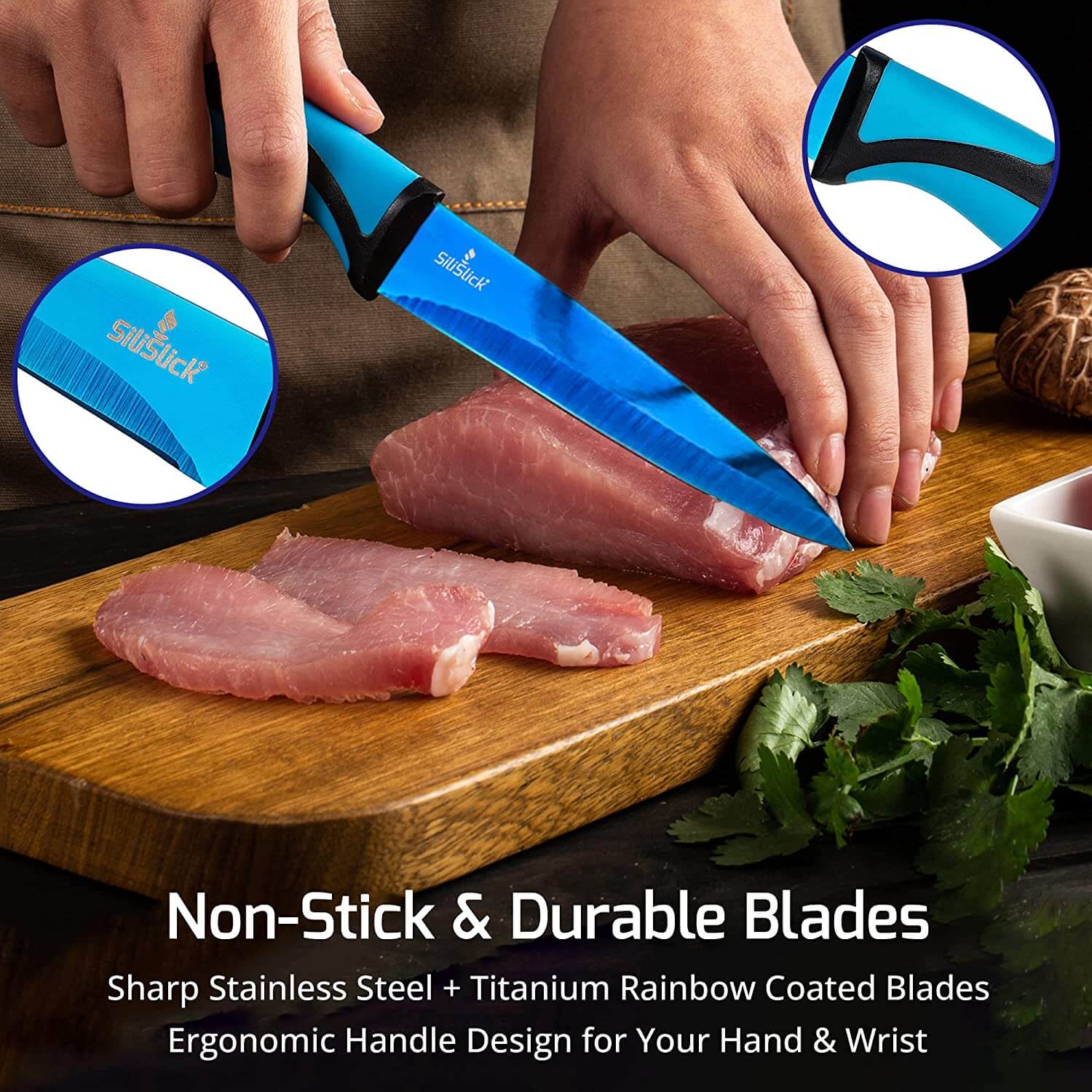 Steak Knife Set 4 Titanium Coated Deep Blue Blade