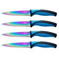 Steak Knife Set 4 Rainbow Titanium Coated Blades & Blue Handles